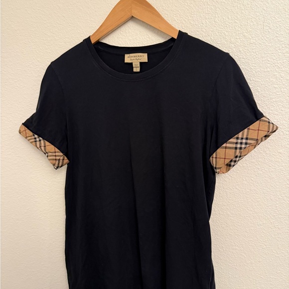 Burberry Tops - Burberry Navy Tee with Tan Plaid Cuffs